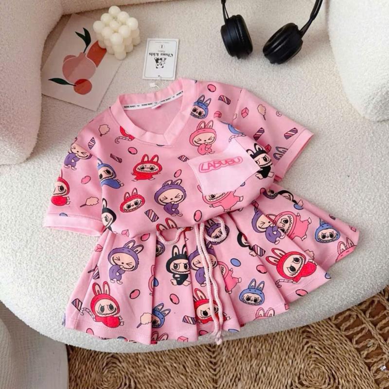 9-42kg [Có Lót Trong] Set Váy Xếp Ly LABUBU HH Chất Liệu Cotton tixi Mềm Mịn Cho Bé Gái