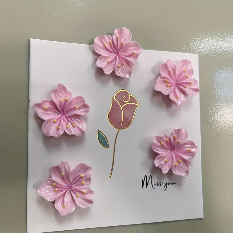 Product Introduction of 5pcs/set Pink Flower Refrigerator Magnets Message Note Photo Home Magnetic Sticker Stationery Magnet Fridge Decor 1