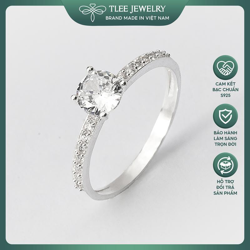 Nhẫn bạc nữ TLEE ổ đá bốn chấu viền đá bằng sang trọng TLEE JEWELRY A0202