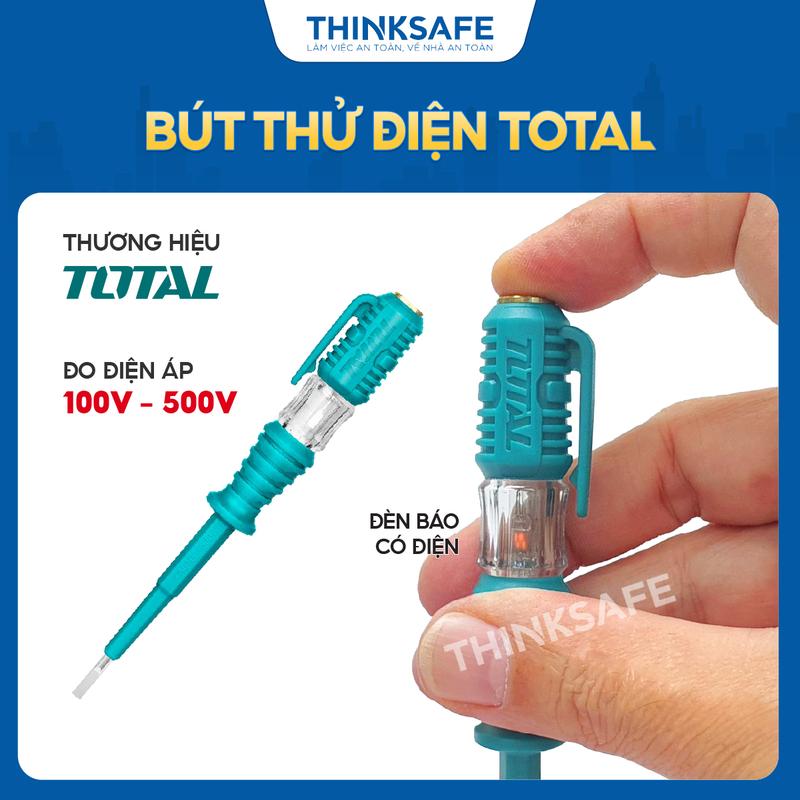 Bút thử điện Total THT291408 dò điện xoay chiều AC100-500V kích thước 3x140 mmm Vít thử điện thông minh - THINKSAFE