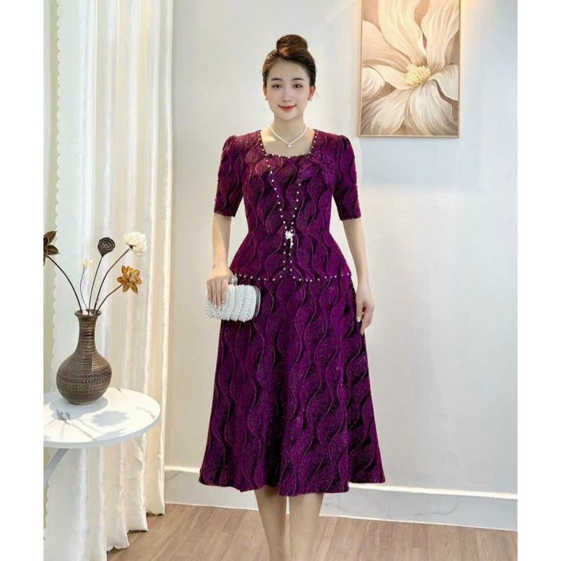 Đầm Đi Tiệc Mã HL618 Dáng Lững Chất vải Thun Nhũ Đính Đá DMC Cao Cấp Từ 50kg đến 75kg Dress Women midi váy kim 3