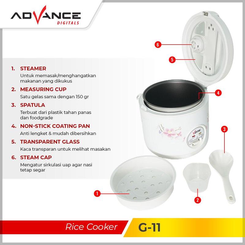 【COD】Votre Rice Cooker G-11  Penanak Nasi Desain Elegan dengan Lapisan Tutup Kaca Free Saringan Kukus 2