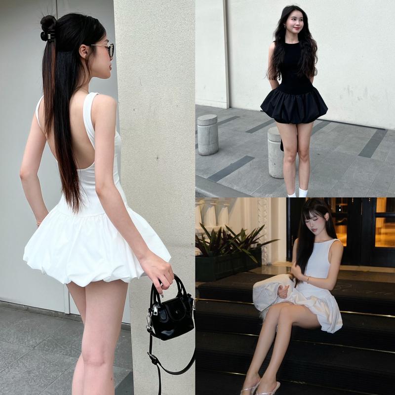 ALLEY SET - Set 2 Món Áo Bí Hỡ Lưng Kèm Quần Bí Cute Chất Vải Mềm Mát Co Giản Cao Nữ Women Top   2 MÀU  