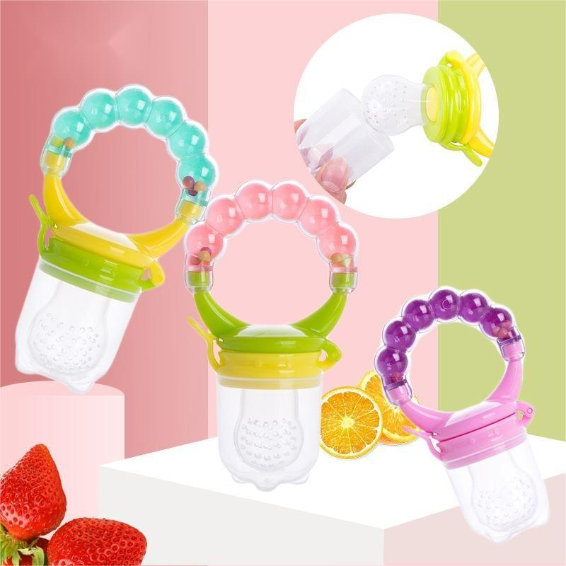 Baby 2 In 1 Fruit Pacifier with Lid, Safe Baby Fresh Food Pacifier with Rattle Handle, Baby Food Supplement Feeder Fruit and Vegetable Feeder Pacifier 2