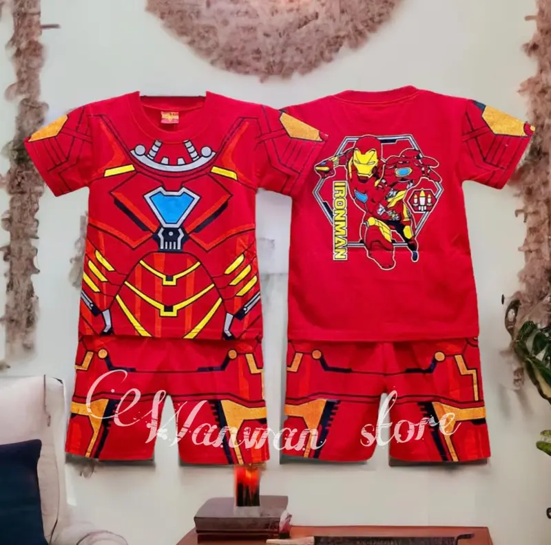 Baju Kostum Ironman Anak Laki Lengan Pendek Terbaru Pakai Topeng fashion Motif 1