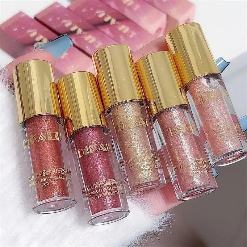 Ice Flash Lip Glaze Water Shine Pure Lip Gloss Shining Shimmer Lipgloss Watery Clear Glitter Liquid Lipstick Lips Lasting Makeup Peach Golden
