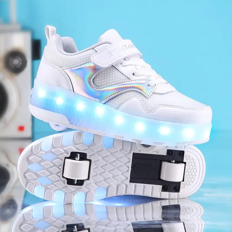Teenage mesh double wheel with light wheel shoes rechargeable and detachable roller skates