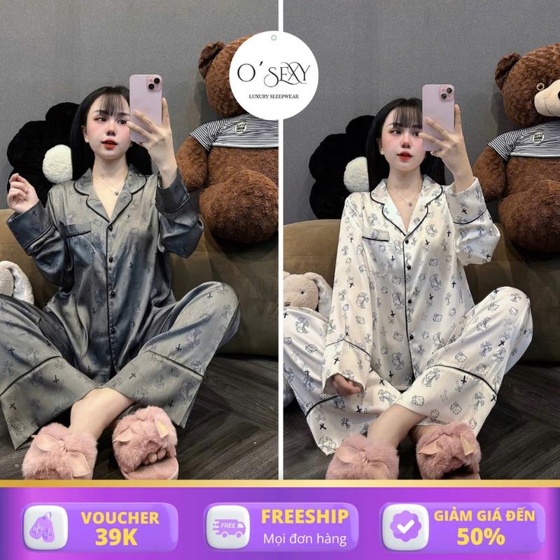 <65 Kg Đồ Ngủ Nữ, Đồ Bộ Tiểu Thư OSEXY Mèo Hello Kitty Đáng Yêu Chất Lụa Latin Mềm Mịn Freesize