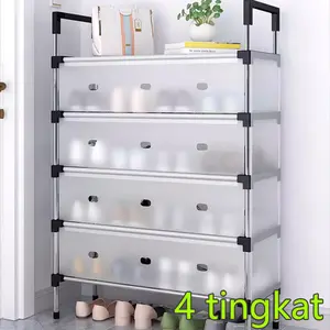 BONBOX Rak Sepatu Besi Minimalis Susun Tertutup Plastik 3 dan 4 dan 5 Susun Kokoh Tahan Lama Rak sepatu + hanger tas topi