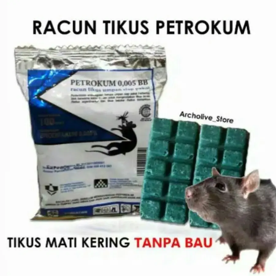 Racun Tikus Mati Kering  Petrokum 0.005 100gr Ajaib Ampuh Membasmi Tikus Pembasmi Langsung Mati Pancingan Umpan Hama