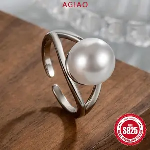 AGIAO Cincin Mutiara Sederhana Desain Khusus Wanita Membuka Polos Serbaguna Yang Dapat Disesuaikan