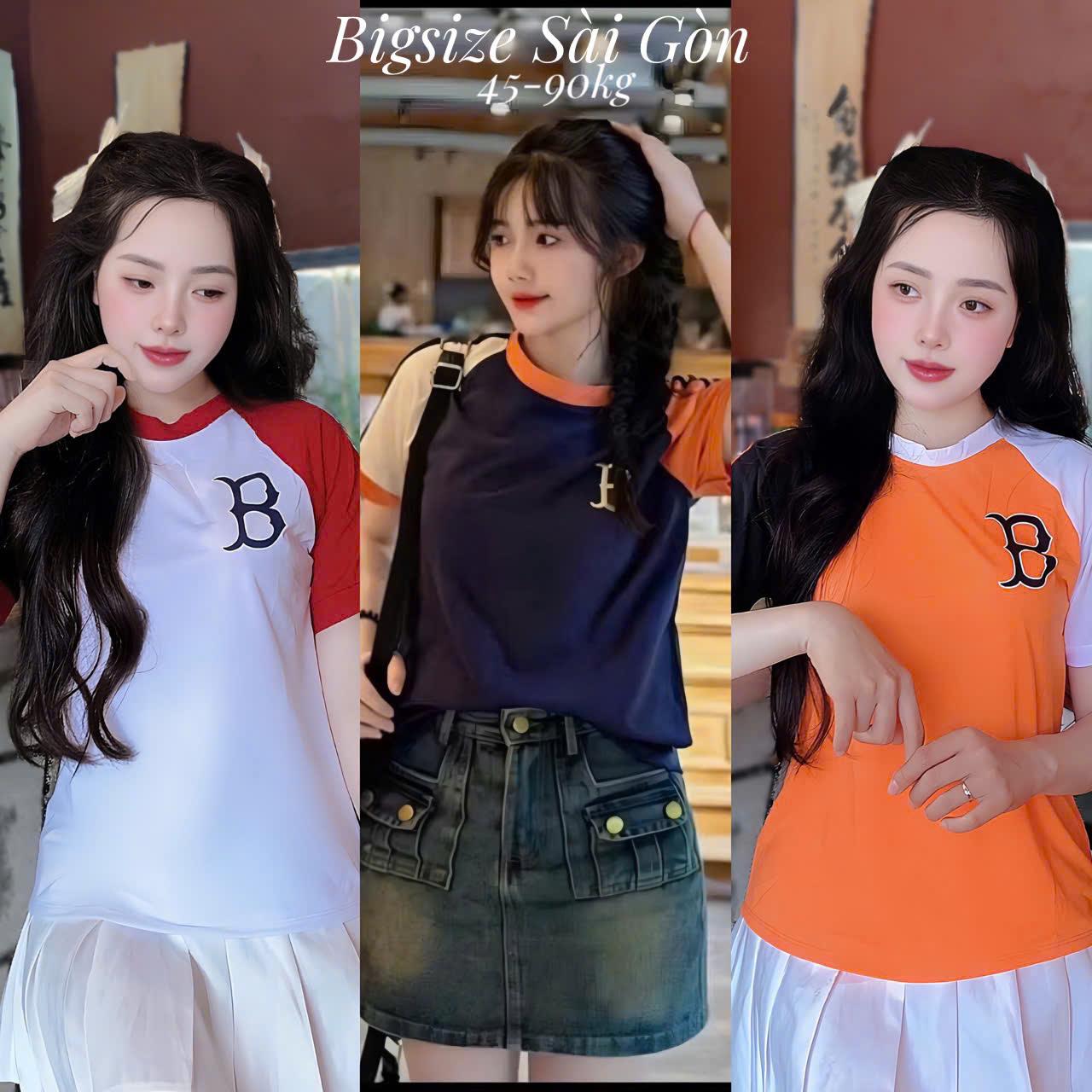 [Xả Kho] Áo Thun Cổ Tròn Phối In Chữ B Vải Cotton Mềm 45- 90Kg Bigsize Dễ Thương Top Nữ Women - B.1403