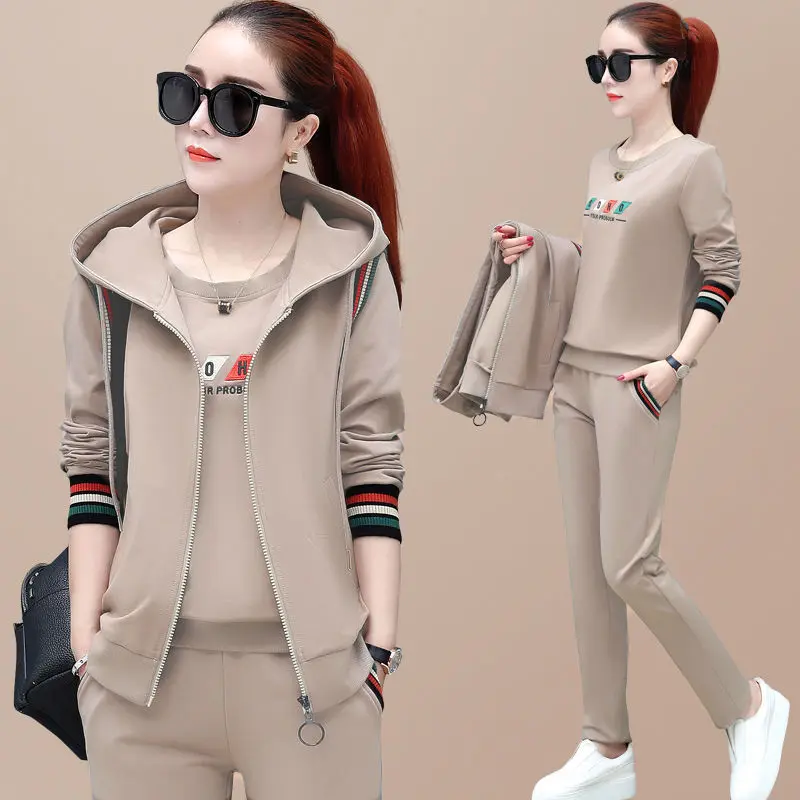 Bộ Vest Ba Mảnh, Phong Cách Hàn Quốc Mới 2024, Áo Len Dài Tay Mùa Thu, Ngoại Cỡ, Đồ Quần Áo Thể Thao Thường Ngày Dành Cho Nữ Top Women