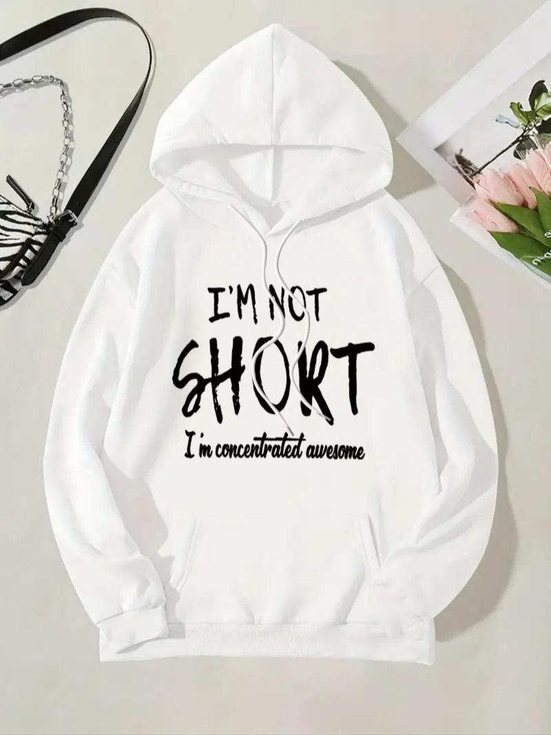 Product Introduction of Women's Letter Print Drop Shoulder Hoodie, Fashion Casual Drawstring Pocket Hooded Sweatshirt for Daily Holiday Outdoor Wear, Women Clothing for Fall & Winter 1