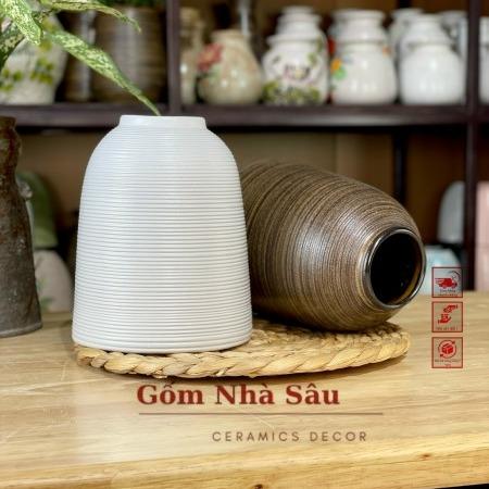 Bình chuông cao 21cm màu nâu mộc và trắng 0