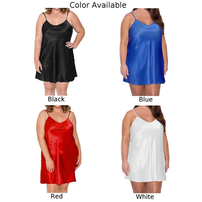 Product Introduction of Plus Size Women Sexy Lingerie Nightgown Satin Silk Robe Mini Dress Sleepwear 0