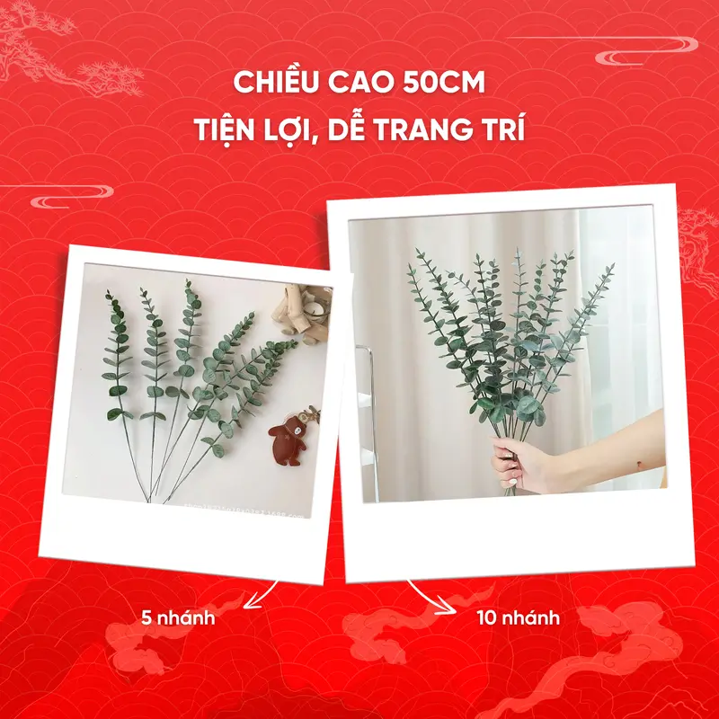 5 Nhánh Lá Táo Phấn Lá Khuynh Diệp Nhựa Bó Hoa Lụa Sáp Cô Dâu Trang Trí Đám Cưới Nhà Cửa 50cm 4