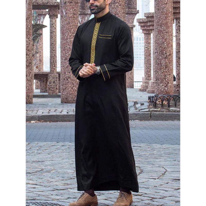 New Men's Traditional Ethnic Robe Stand Collar Embroidered Elegant Long ...