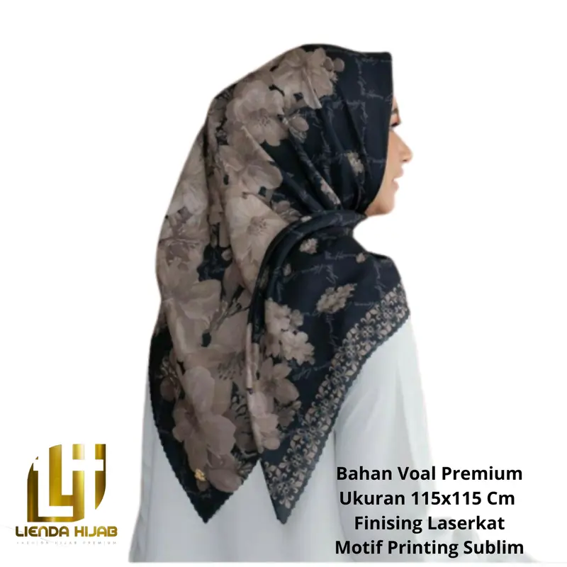 Linda Fashion Voal Preium Casual Hijab Lasercut  Motif kerudung segi Empat Square Muslim Printing 0
