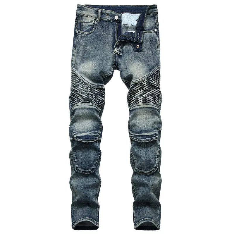Seluar Jeans Lelaki Menunggang Pelindung Lutut Seluar Jeans Motosikal Nostalgia Hipster Langsing Lelaki