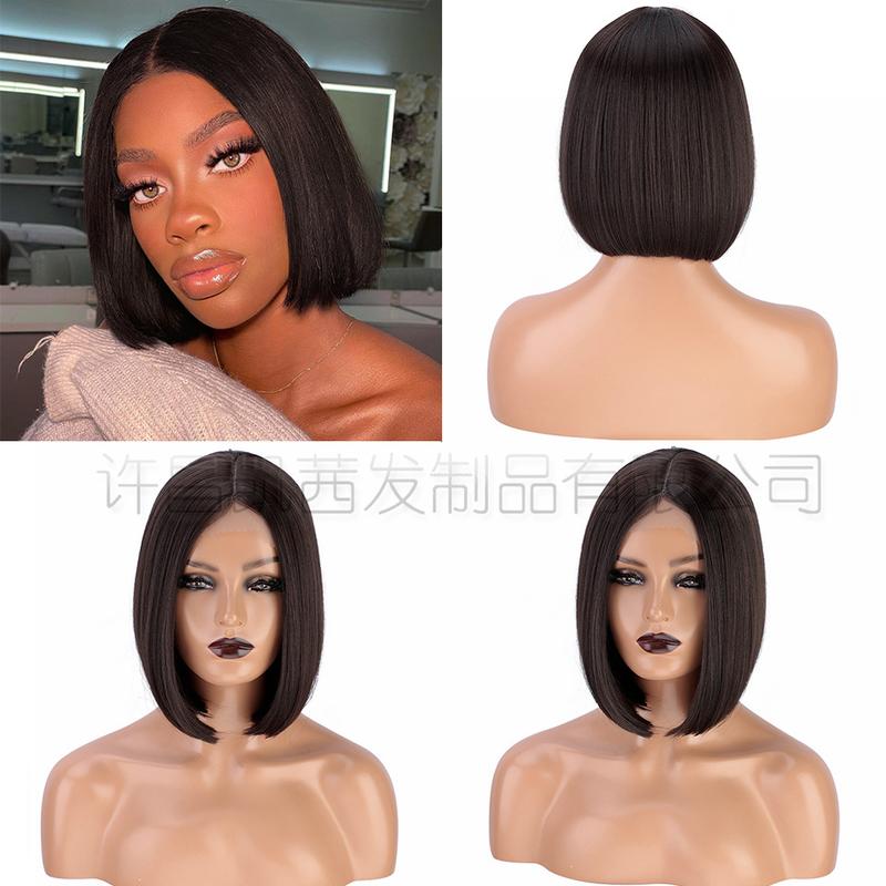 Product Introduction of Xuchang Wig European and American Medium Short Straight Hair Bobhaircut Wig Female Hair Wigs Front Lace Wig Head Cover on Sale 1
