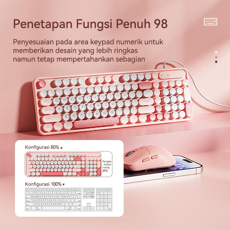 Ylv keyboard gaming Cantik K54 Mekanikal 98 Key untuk PC Laptop Warna Pink Putih Rose Gold Cocok untuk Gaming Kerja & Editing