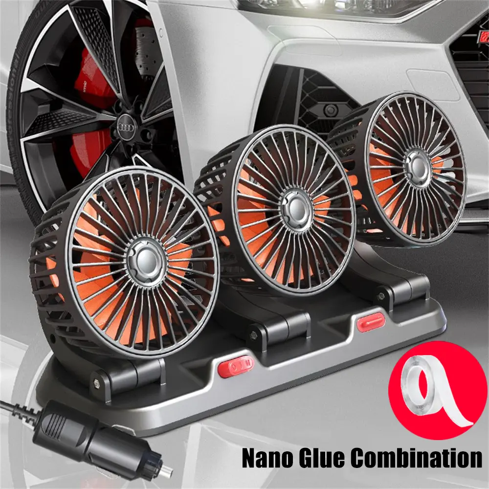 24v Automotive fan Car Fan 360° Adjustable 3 Head Air Fan Low Noise Multifunctional Temporary Parking Card Car Fragrances Car fan 24v for truck