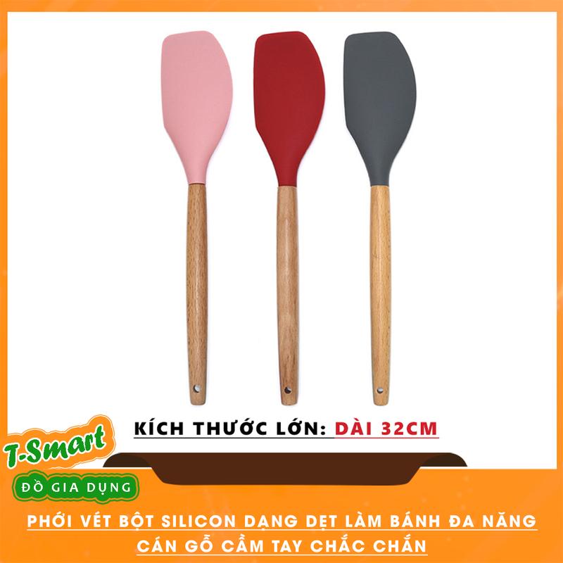 Phới Vét Bột Spatula Dạng Dẹt Silicone Cứng Cáp, Cán Gỗ 32CM - Làm Bánh Tiện Lợi,Đa Năng, Chịu Nhiệt Cao