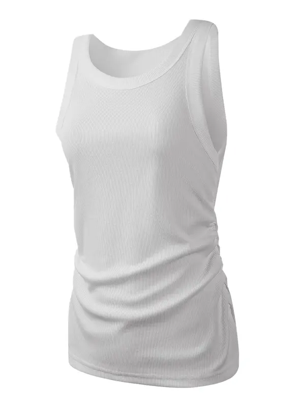 Women's Solid Ribbed Sports Tank Top, Casual Breathable Quick Drying Sleeveless Sports Top for Summer, Ladies Sportswear for Indoor Outdoor Wear 4