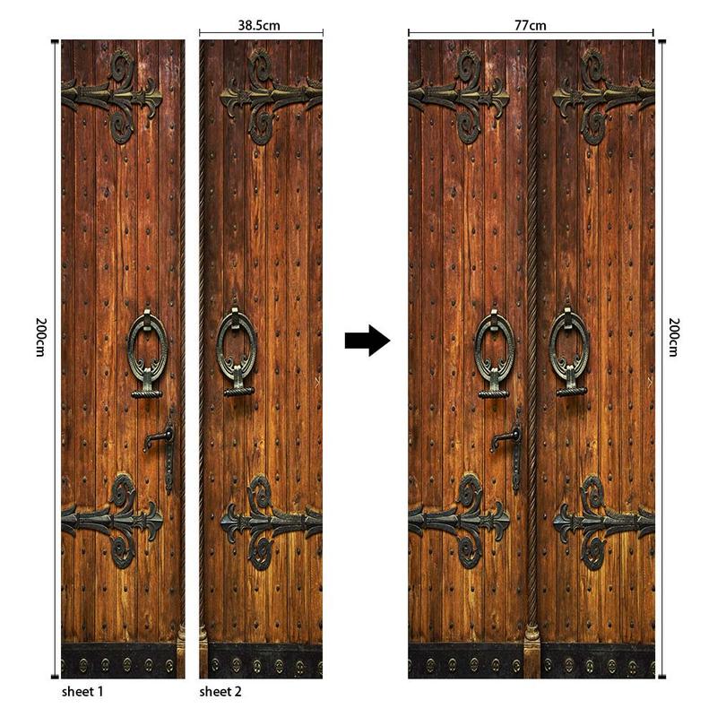 Vintage Door Pattern Door Sticker, 2pcs/set Removable Waterproof Door Sticker, Self-adhesive Wall Decal, Wall Decor for Home Living Room Bedroom, Home Decor 6