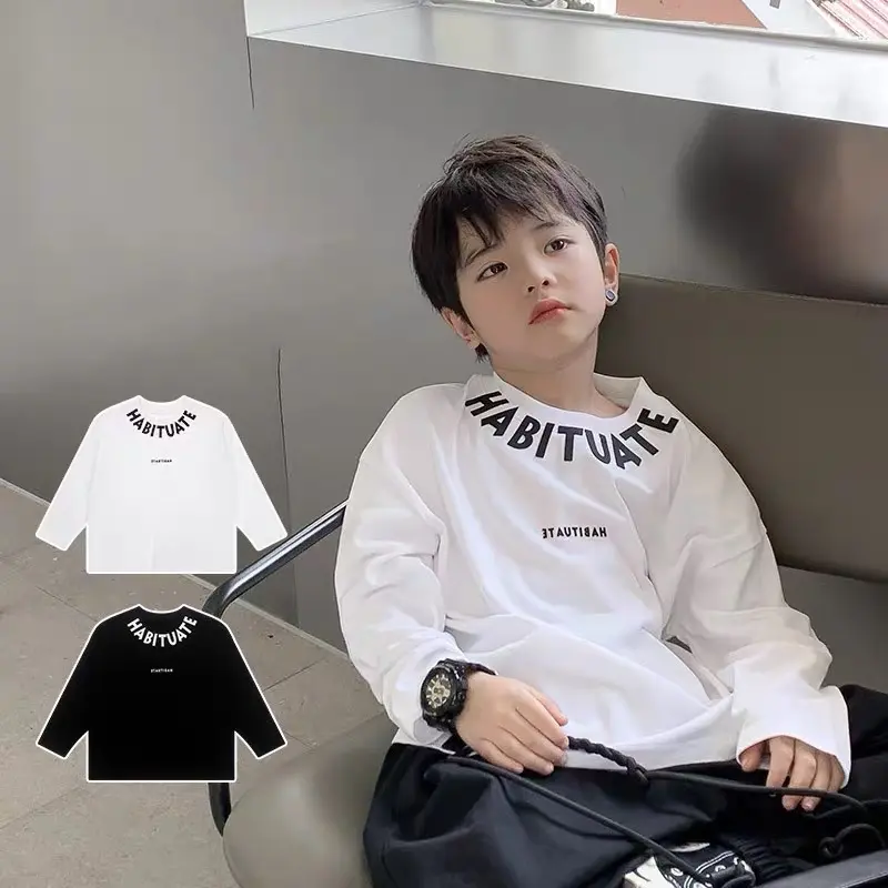 Áo Thun Cotton Tay Dài Phong Cách Hàn Quốc Thời Trang Xuân Thu Cho Bé Trai