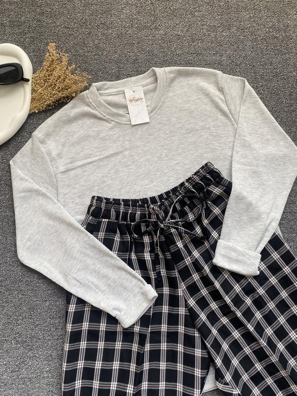 (BISA COD) One Set Outfit Kaos RIB dan Celana Baggy Pants atasan Lengan panjang 6
