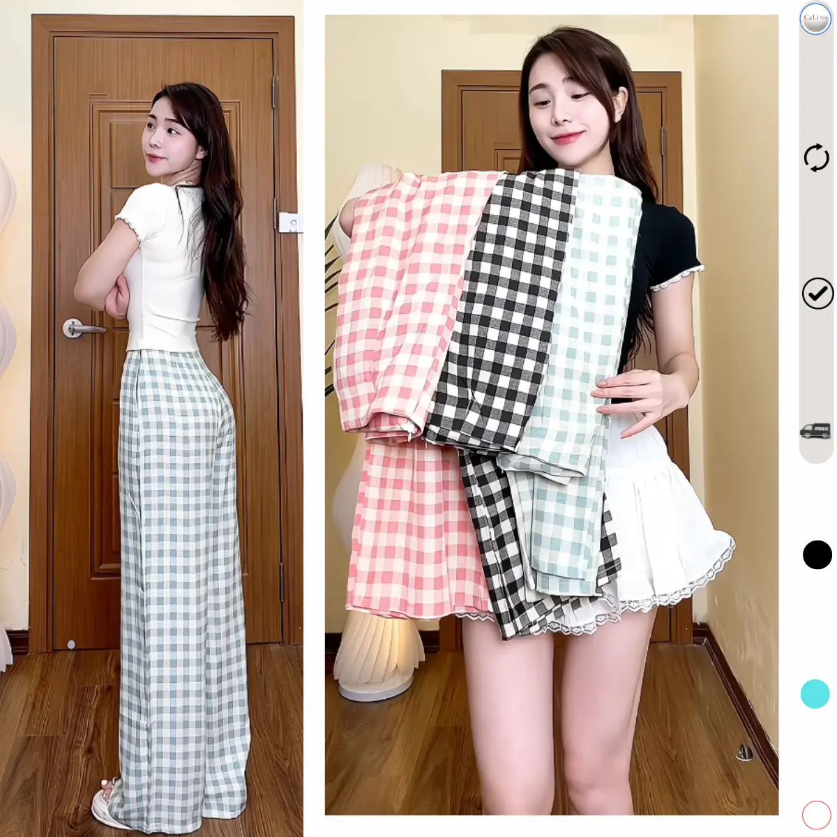 (HQCC) Quần kẻ ống rộng chất mềm mát khoá sau | BigBuy360 - bigbuy360.vn