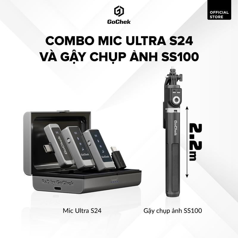 Combo Mic không dây GoChek S24 + Gậy tripod selfie | Combo phù hợp livestream, thu âm, quay video dành cho điện thoại/máy tính Phụ Kiện Phone Bluetooth