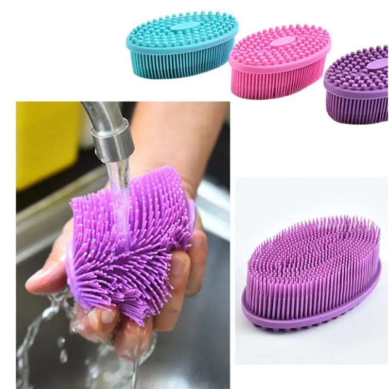 1 Piece Cute Soft Silicone Body Brush Wash Bath Shower Exfoliating Skin Fit For Baby Accessory Sponge Bristle Cleaning Photo Scrubber