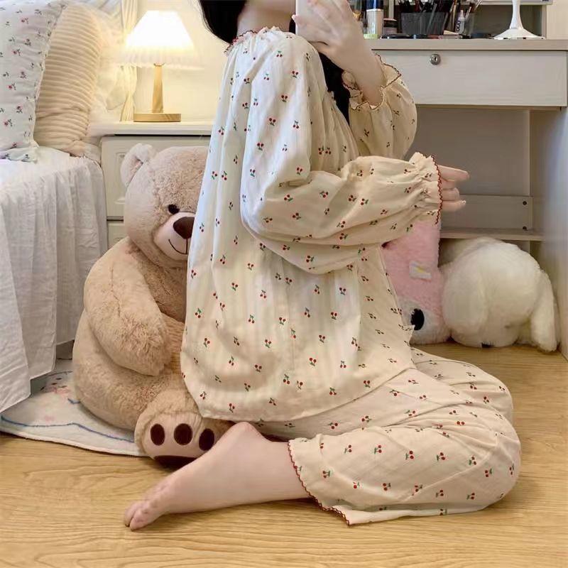 Product Introduction of Quần Dài Áo Ngủ, Phong Cách Hàn Quốc, Quần Dài Ngắn Tay, Phong Cách Công Chúa Ngọt Ngào Dễ Thương, Dành Cho Nữ, Mặc Mùa Hè, Dài Tay, Dáng Rộng Vừa Vặn, Đồ Mặc Nhà, Bộ Đồ Hai Mảnh, Dễ Thương Và Gợi Cảm Women Top 16