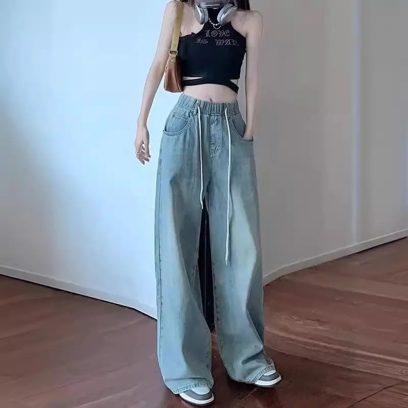 Quần jean cạp chun  dáng suông cho nữ - Women big size 65kg