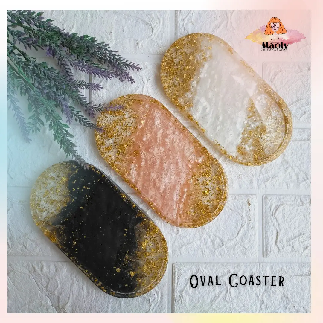 Tatakan Nampan Baki Gelas Lilin Aromaterapi Set Tutup Gelas Resin Custom Display Properti Foto Sovenir Kado Hadiah Art Hampers Mini Oval Tray Coaster Resin