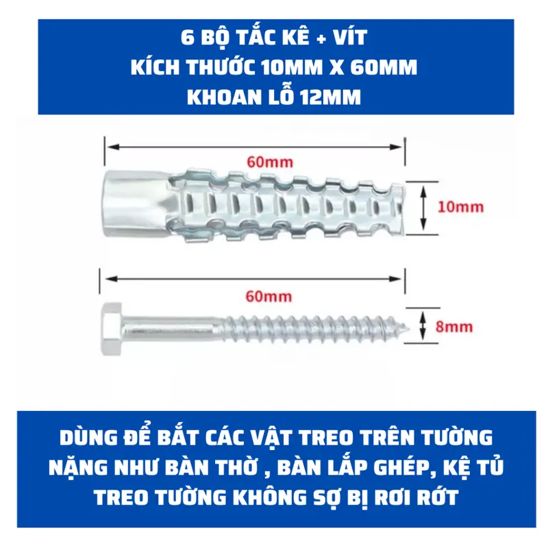 Combo 10 Bộ Tắc Kê Sắt + Vít Chịu Lực Cực Tốt Không Sợ Bung Và Rơi Rớt Mọi Vật Dụng Treo Tường Sau Khi Lắp Đặt K243 4
