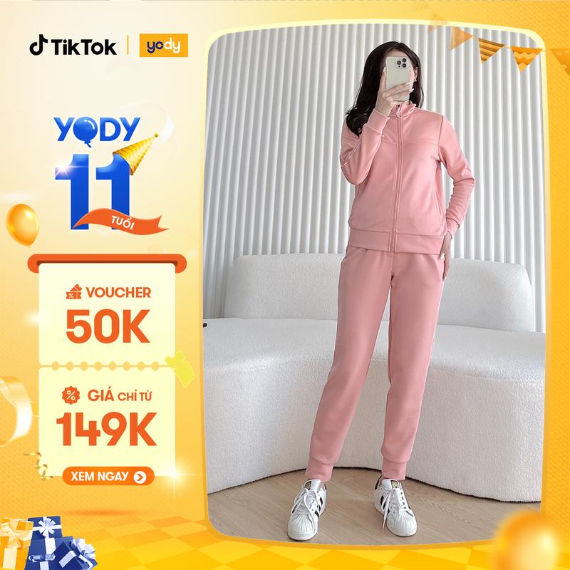 [SALE 50%] YODY Bộ Quần Áo thun nỉ nữ áo khoác Không nhăn, Co giãn tốt, Vận động Thoải mái SDN5010