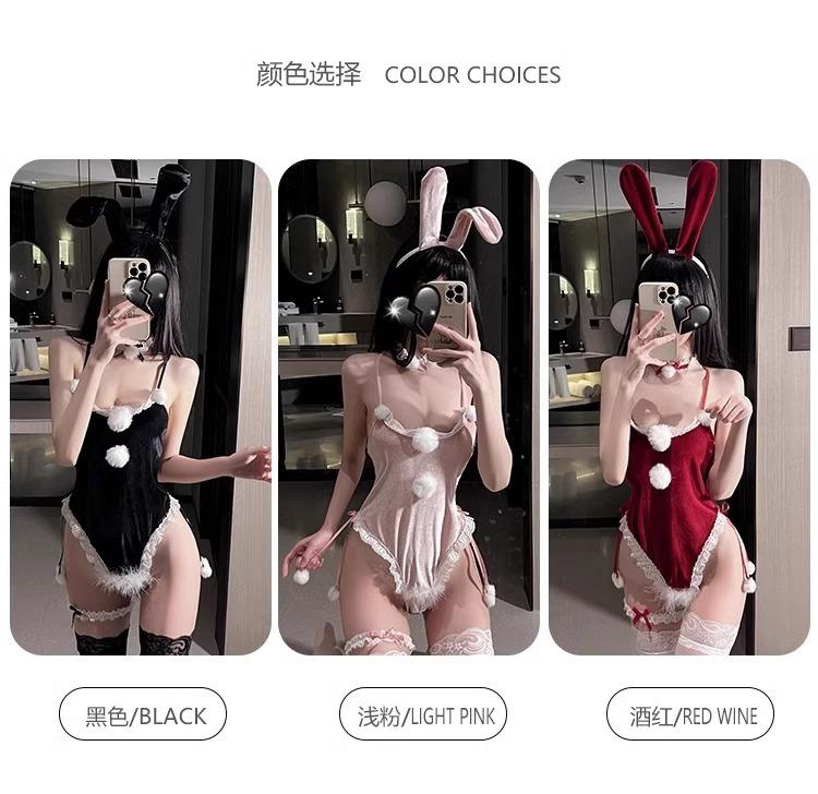 Product Introduction of [Discount] Pure Desire Bunny ~ Sweet Velvet Bunny Uniform Underwear Seduction Braces Jumpsuit Sexy Pajamas Christmas 4