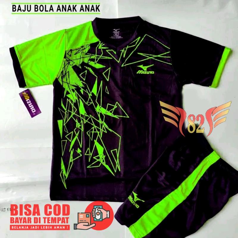 Bisa Request Sablon Nama Nomor Setelan Jersey Bola Anak Baju Bola Futsal  Anak SSB Junior Usia MZ Hitam Stabilo XL