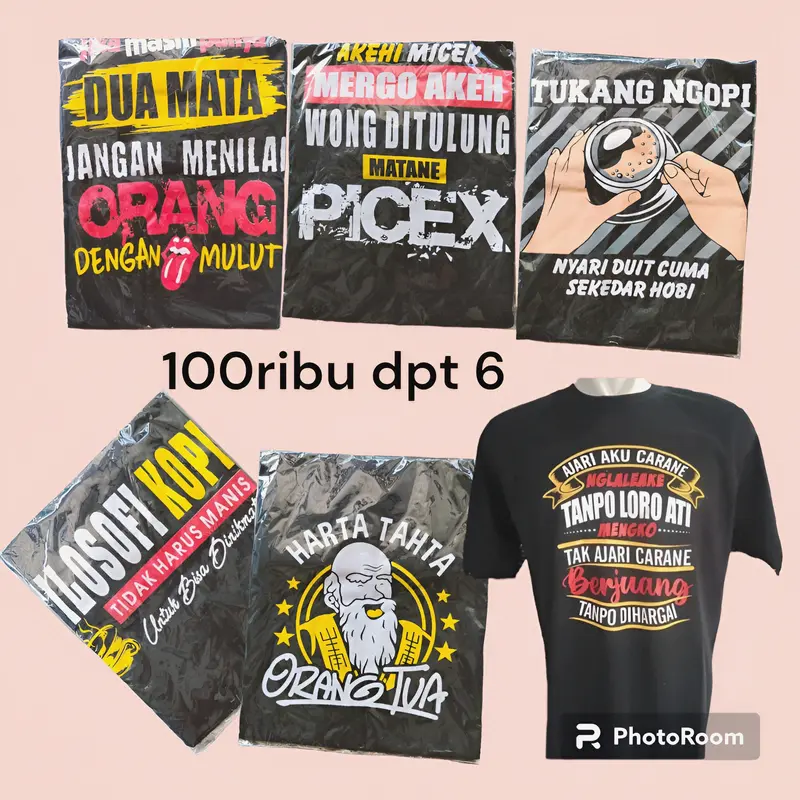 Kaos motif kata 100ribu dapat 6pcs 2