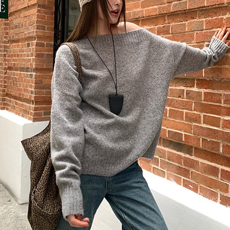 Pakaian Rajut Wanita Lembut dengan Lengan Lentera dan Bahu Terbuka, Sweater dengan Potongan Pinggang yang Rapi Pakaian Rajut Wanita Lembut dengan Lengan Lentera dan Bahu Terbuka, Sweater dengan Potongan Pinggang yang Rapi