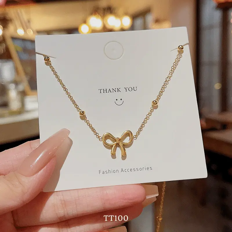 [KHÔNG ĐEN GỈ] Bộ Bông tai, Dây chuyền, Vòng tay Titan hình nơ dạng sợi mảnh thời trang Hàn Quốc - Mely TT100 4