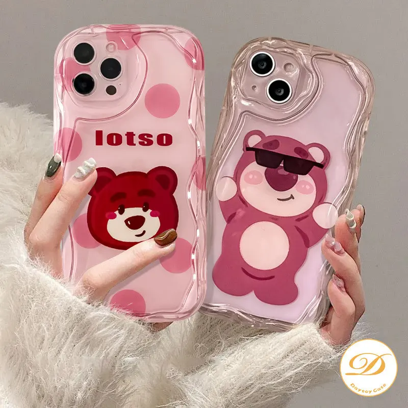 Casing Lembut Lotso Lucu Untuk OPPO A54 A16 A58 A38 A17 A57 A15 A77 A18 A78 A12 A17K A77s A53 A7 A5s A76 A16K A54s A3s A1K A55 A98 A12E A74 A95 A16E A52 A96 A31 A9 A5 Reno 8T 8Pro 8F 7Z 5 5F 6 Kartun Beruang Stroberi 3D Sampul Transparan Tepi Bergelombang 7