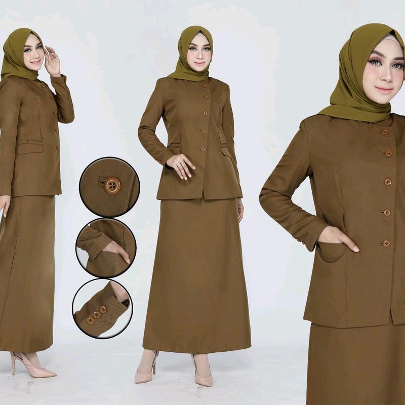 SERAGAM DINAS KERJA KHAKY COKLAT KANCING MIRING WANITA SETELAN - Shop ...