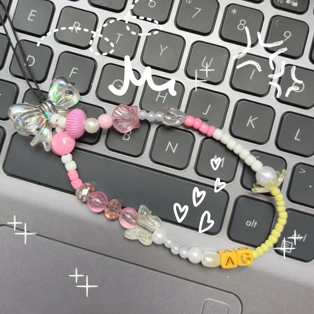 Phone strap pink inisial gantungan hp