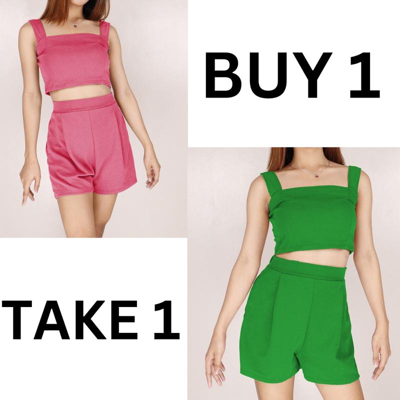 Product Introduction of SASA 'KC' "2pcs' COORDENATE TERNO SET SLEEVELESS CROP TOP AND SHORT Fleece Womenswear Blue Coordinate Crepe Pockets 10