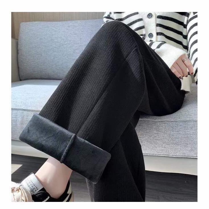 Quần len tăm ống suông lót nỉ siêu ấm mùa thu đông Nữ Nhung Voi Women Pants